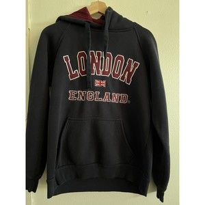 London England Union Jack Hoodie Black Adult Size Small